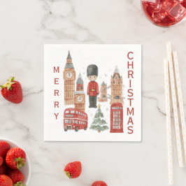 Servilleta De Papel Watercolor Christmas in London Red Bus, Big Ben