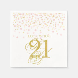 Servilleta De Papel Watercolor Confetti Look Who's 21 Elegant Birthday