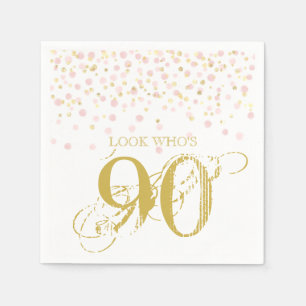 Servilleta De Papel Watercolor Confetti Look Who's 90 Elegant Birthday