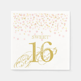 Servilleta De Papel Watercolor Confetti Sweet 16 Elegante Oro Rosa