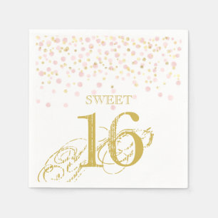 Servilleta De Papel Watercolor Confetti Sweet 16 Elegante Oro Rosa