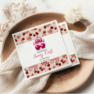 Servilleta De Papel Watercolor Coquette Cherry 1º cumpleaños