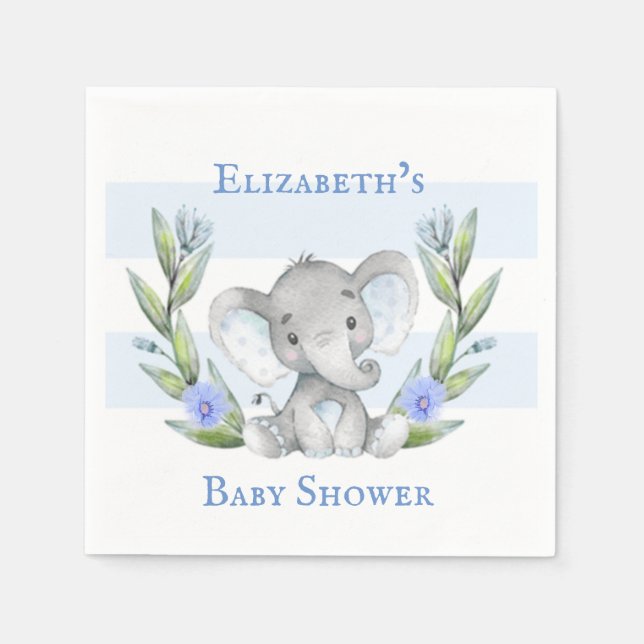 Servilleta De Papel Watercolor Cute Elephant Boy Baby Shower (Anverso)