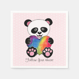 Servilleta De Papel Watercolor Cute Panda Con Corazón Arcoiris