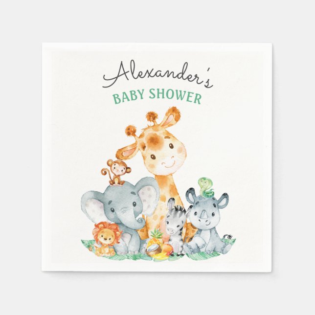 Servilleta De Papel Watercolor Cute Safari Jungle Baby Shower (Anverso)