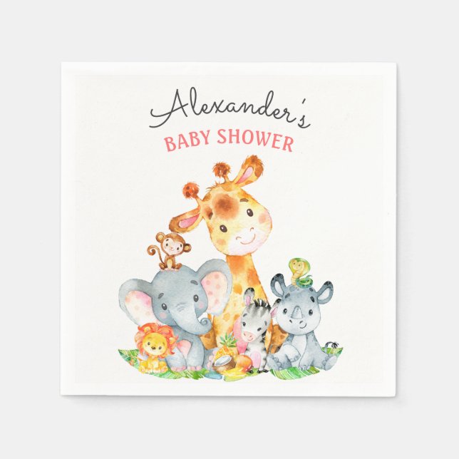 Servilleta De Papel Watercolor Cute Safari Jungle Baby Shower (Anverso)