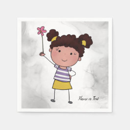 Servilleta De Papel Watercolor Cute Stick Chica Flor rosa Hermosa