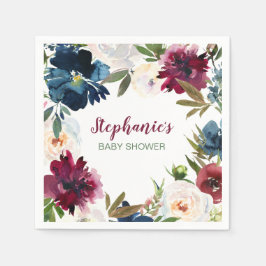 Servilleta De Papel Watercolor de la Marina de Borgoña Flores Baby Sho