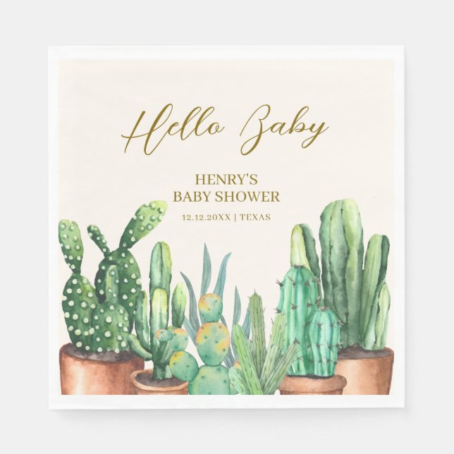 Servilleta De Papel Watercolor Desert Cactus Garden Baby Shower (Anverso)