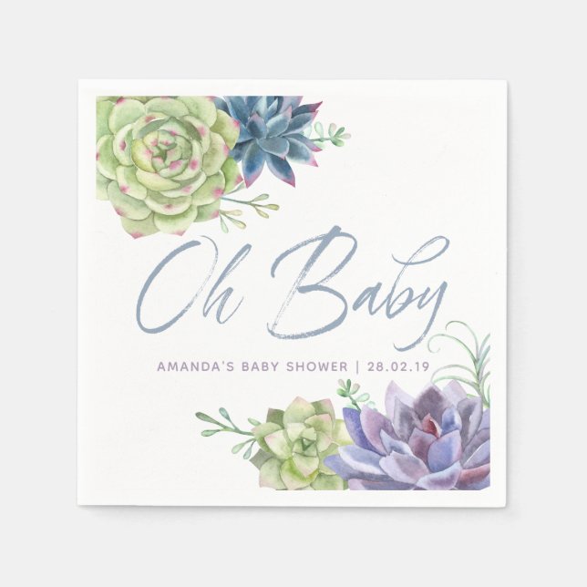 Servilleta De Papel Watercolor Desert Cactus Suculens Baby Shower (Anverso)