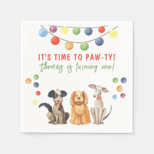 Servilleta De Papel Watercolor Dog First Birday Paw-ty