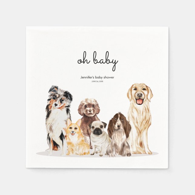 Servilleta De Papel Watercolor Dog Party oh baby (Anverso)