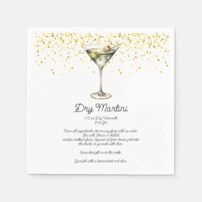 Servilleta De Papel Watercolor Dry Martini Personalizado Cocktail Rece (Anverso)