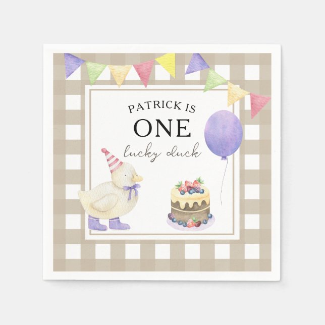 Servilleta De Papel Watercolor Duck 1º cumpleaños (Anverso)