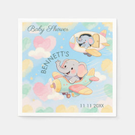 Servilleta De Papel Watercolor Elephant Airplane Baby Shower Napkin