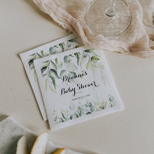Servilleta De Papel Watercolor Eucalyptus Greenery Baby Shower Napkins (Subido por el creador)