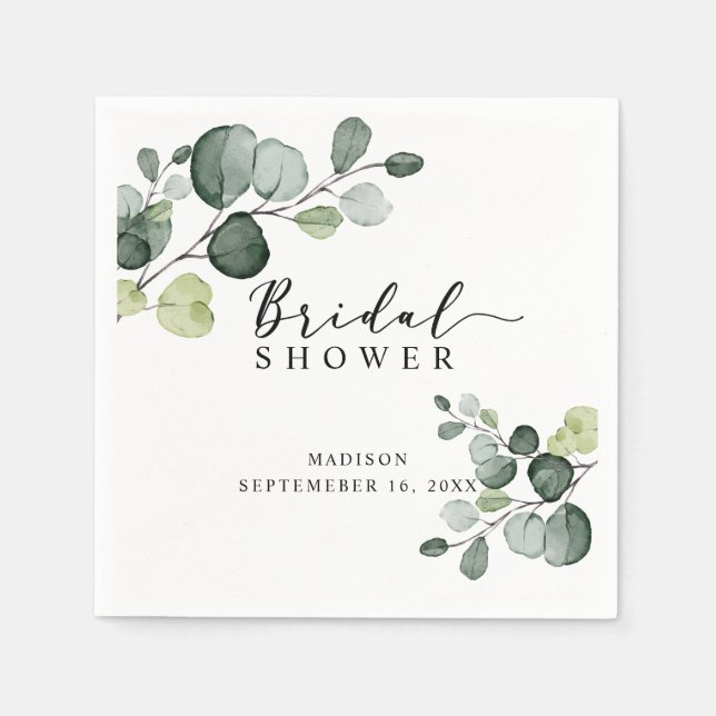 Servilleta De Papel Watercolor Eucalyptus Greenery Ducha Bridal (Anverso)