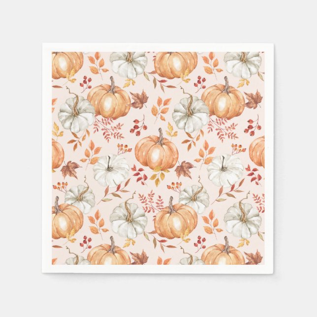 Servilleta De Papel Watercolor Fall Pmpkins Rustic Farmhouse (Anverso)