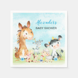 Servilleta De Papel Watercolor Farm Animals Boy Baby Shower