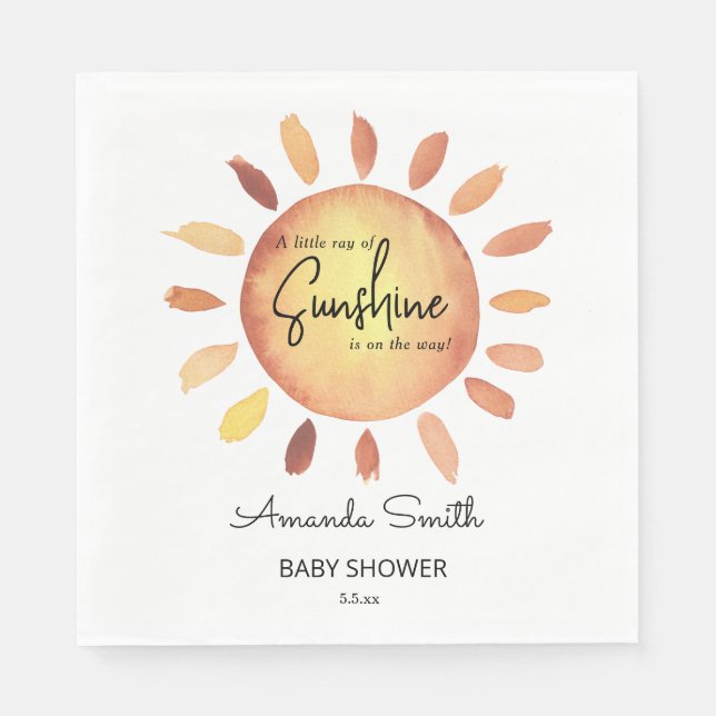 Servilleta De Papel Watercolor Feliz Baby Shower amarillo (Anverso)
