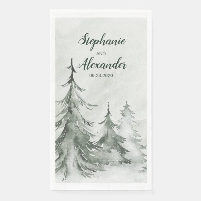 Servilleta De Papel Watercolor Fir Trees Boda de Invierno (Anverso)