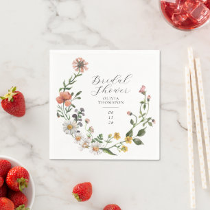 Servilleta De Papel Watercolor Flor silvestre Wreath Script Ducha de n