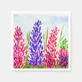 Servilleta De Papel Watercolor Floral Art Lupine Wildflowers Purple