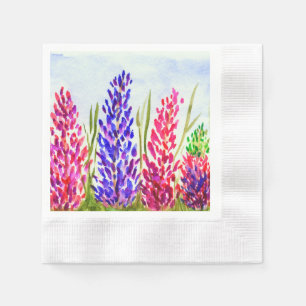 Servilleta De Papel Watercolor Floral Art Lupine Wildflowers Purple