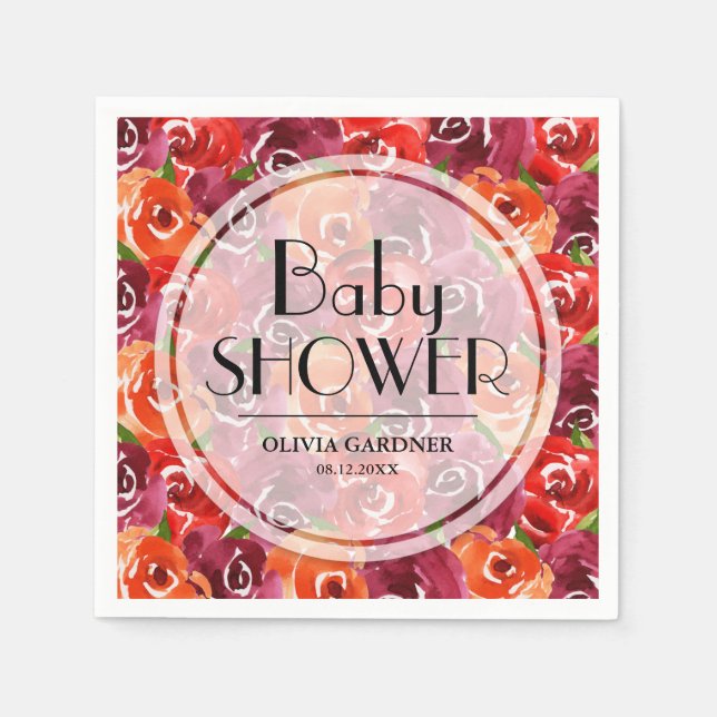 Servilleta De Papel Watercolor Floral Baby Shower (Anverso)
