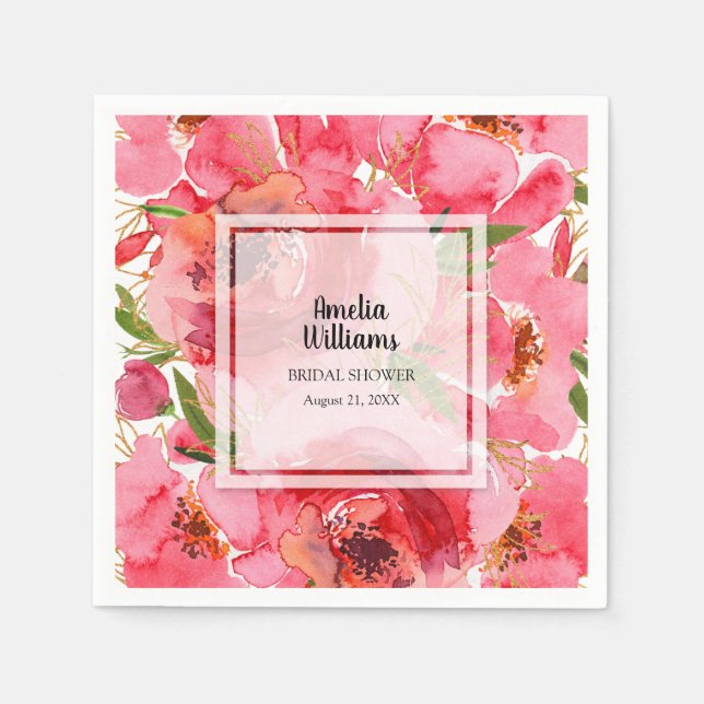 Servilleta De Papel Watercolor Floral Bridal Shower (Anverso)