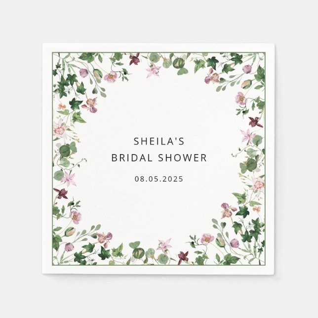 Servilleta De Papel Watercolor Floral Bridal Shower Napkins (Anverso)
