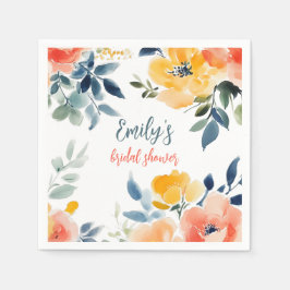 Servilleta De Papel Watercolor Floral Bridal Shower Personalizado