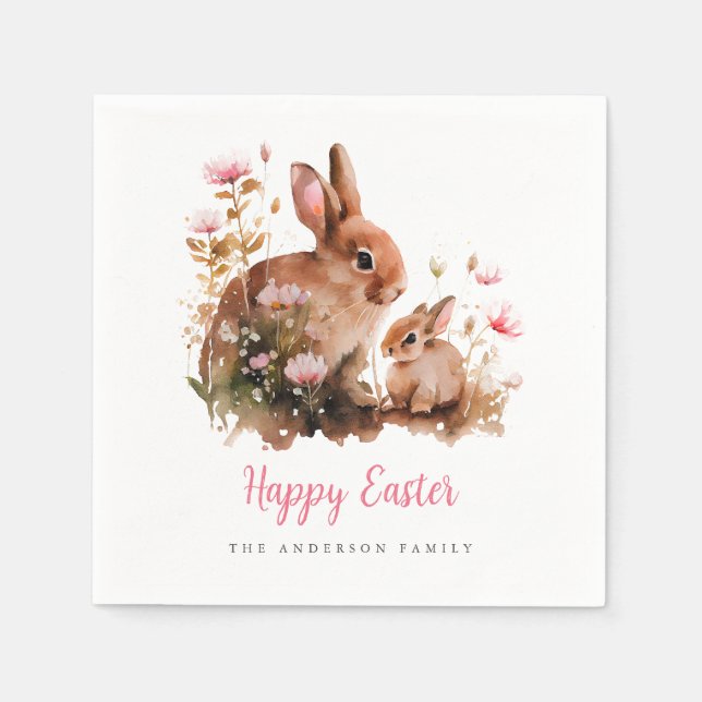 Servilleta De Papel Watercolor Floral Bunny Easter (Anverso)