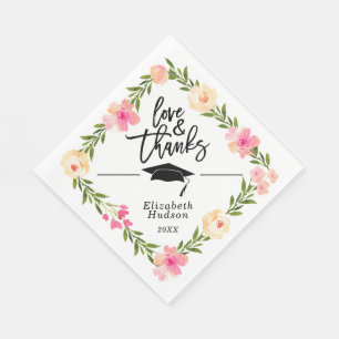 Servilleta De Papel Watercolor Floral Script Amor y Gracias Graduación