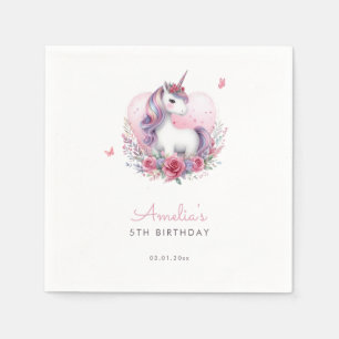 Servilleta De Papel Watercolor Floral Unicornio Partido de Cumpleaños 