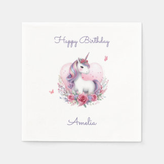 Servilleta De Papel Watercolor Floral Unicornio Partido de Cumpleaños 