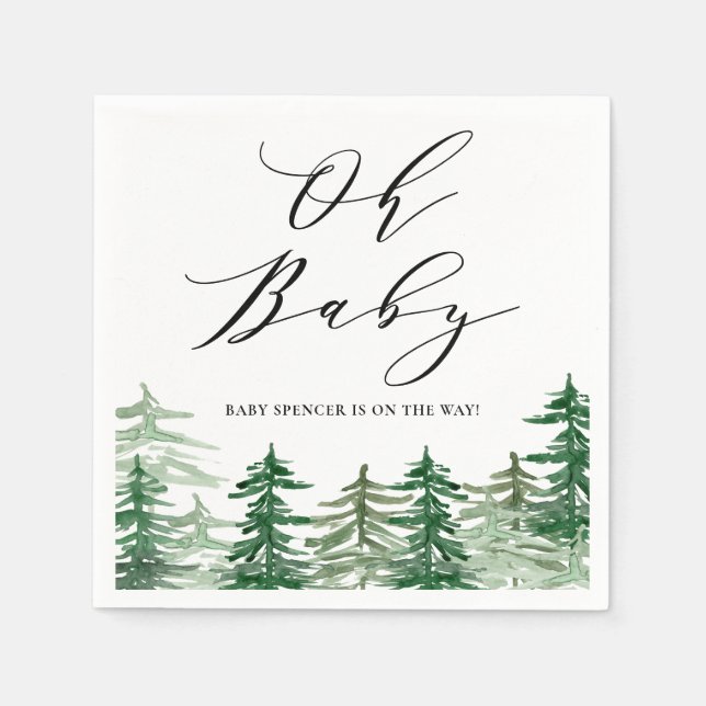 Servilleta De Papel Watercolor Forest Woodland Baby Shower (Anverso)