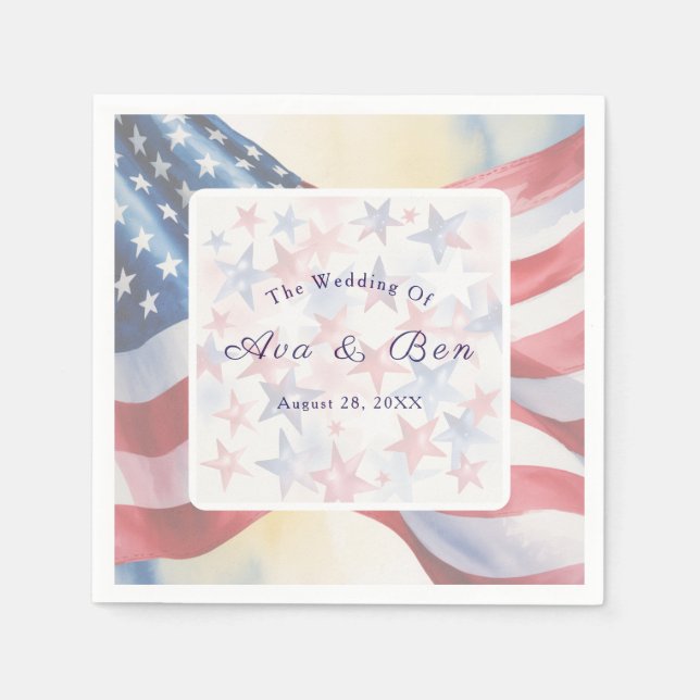Servilleta De Papel Watercolor Fourth Of July Wedding (Anverso)