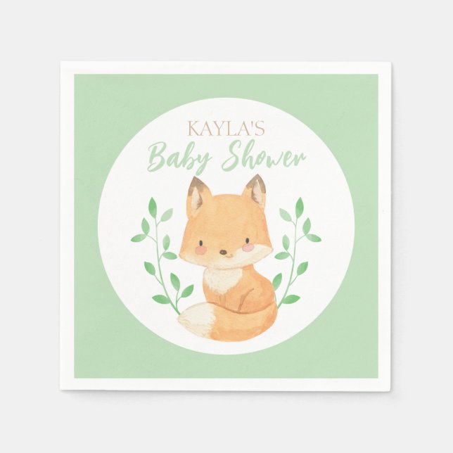 Servilleta De Papel Watercolor Fox Baby Shower, Personalizado (Anverso)