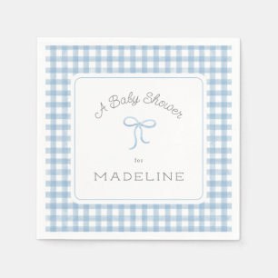 Servilleta De Papel Watercolor Gingham Light Blue Baby Shower