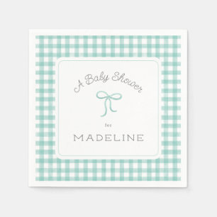 Servilleta De Papel Watercolor Gingham Mint Green Baby Shower