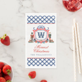 Servilleta De Papel Watercolor Gingham Nutcracker Mouse Monogram Crest