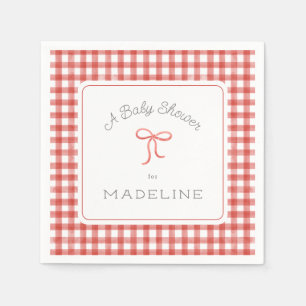 Servilleta De Papel Watercolor Gingham Red Baby Shower