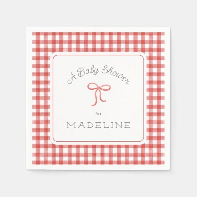 Servilleta De Papel Watercolor Gingham Red Baby Shower (Anverso)