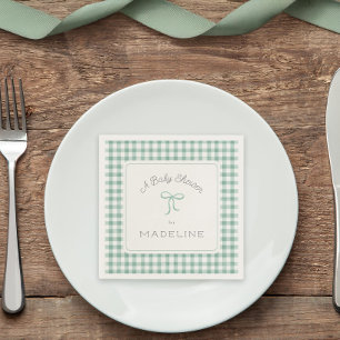 Servilleta De Papel Watercolor Gingham Sage Green Baby Shower