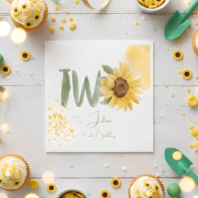 Servilleta De Papel Watercolor girasol segundo cumpleaños (Subido por el creador)