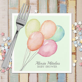 Servilleta De Papel Watercolor Globos Baby Shower Unisex Mint