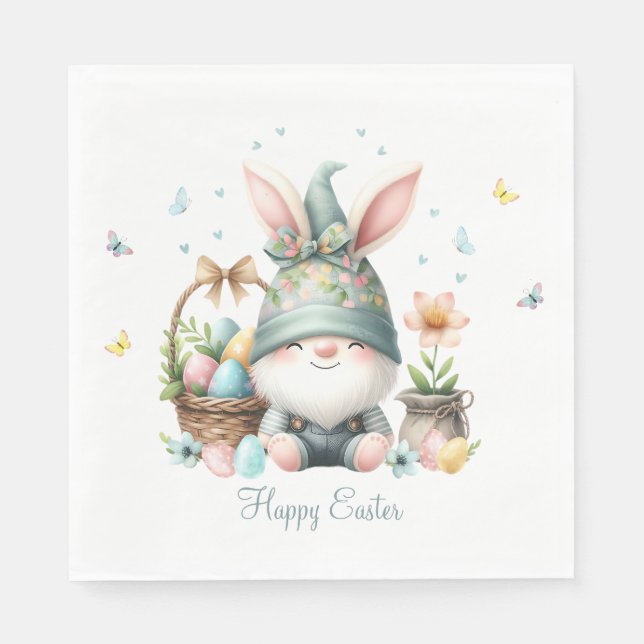 Servilleta De Papel Watercolor Gnome personalizado de Pascua (Anverso)
