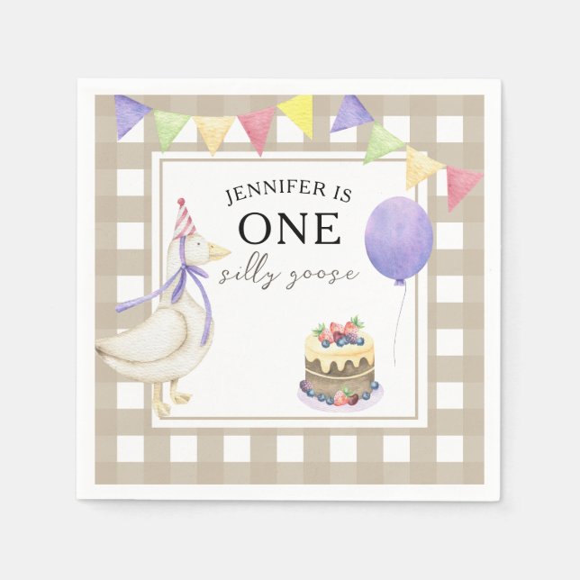 Servilleta De Papel Watercolor Goose 1º cumpleaños (Anverso)