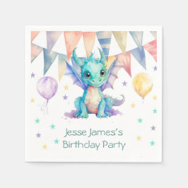 Servilleta De Papel Watercolor Green Purple Dragon Boy Birday Party